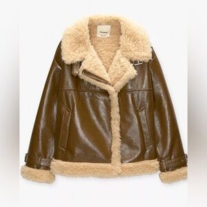 Pull&Bear vinyl aviator jacket with shearling